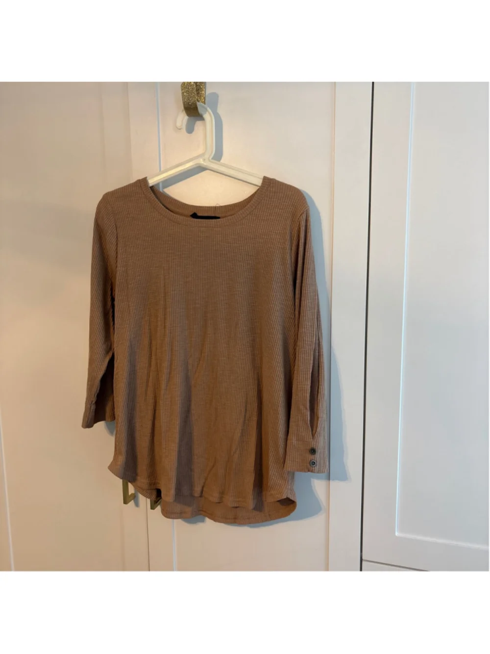 Women's Jane + Delancey Long Sleeve Ribbed Tee Beige Size L